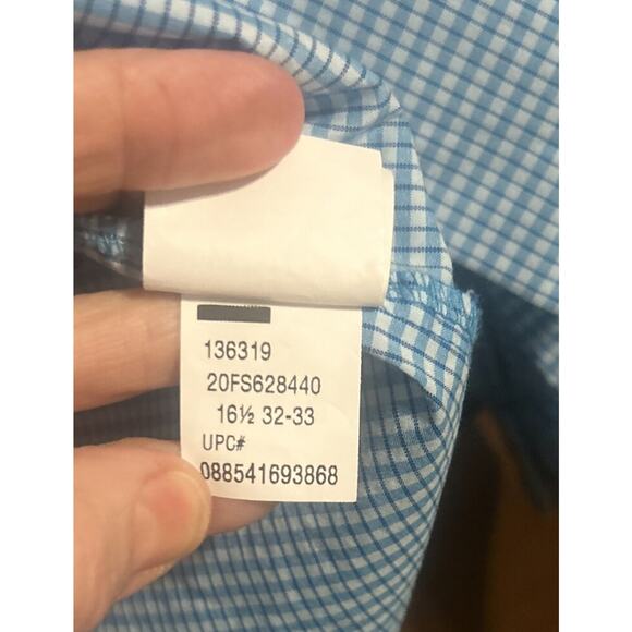 Van Heusen Flex Men's Long Sleeve Shirt Green/Aqua Plaid Size 16.5 32/33 Large - Picture 9 of 10